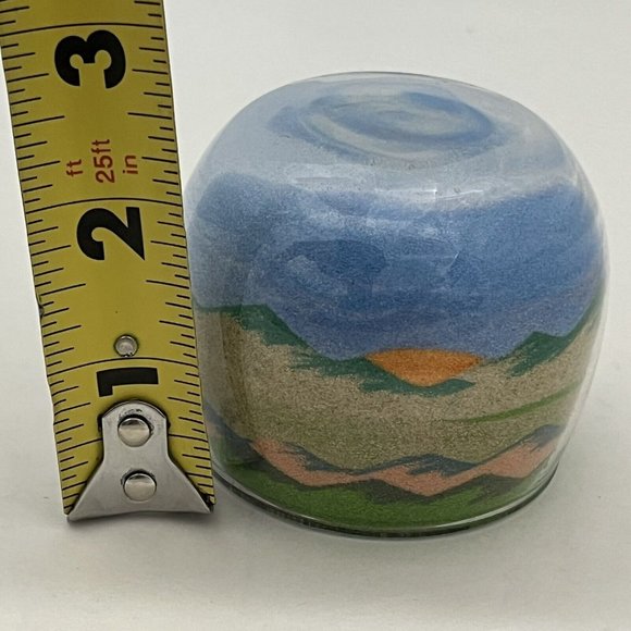 Vintage Sand Art Glass Mountain Sunset Scene Paperweight Rainbow Way Ltd USA - Picture 10 of 11